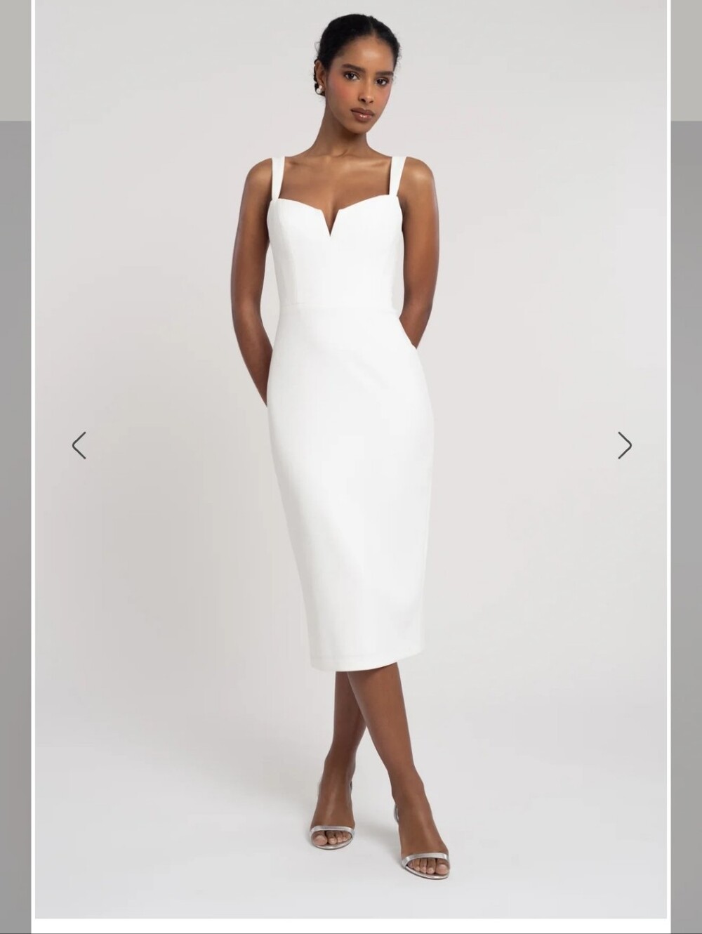Jenny Yoo White Midi Dress with Square V-Notch Neckline - Picture 5 of 8
